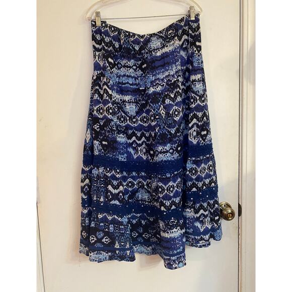 Notations Womens Blue Boho Tiered Skirt Plus Size 2X Elastic Waist - Picture 3 of 5